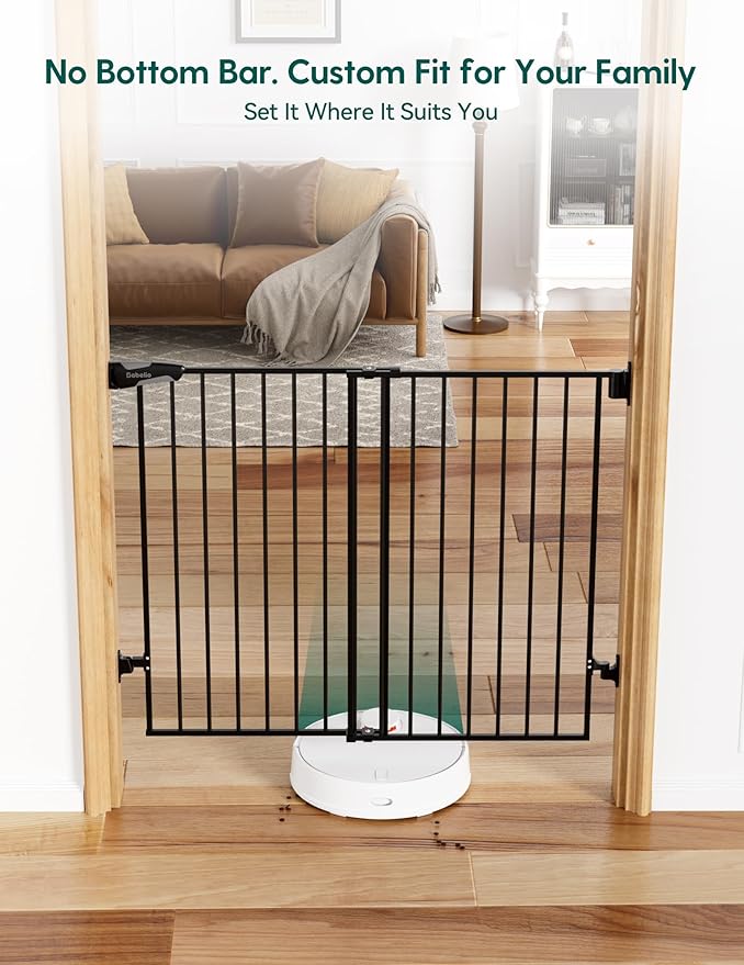 Babelio Baby Gate for Stairs, Kitchen & Doorways, No Bottom Bar| Easy Installation| One-Handed Operation| Auto-Close| Hardware Mount (Drill Needed) Safety Dog Gate (Black - 2 Pcs, 26-43" W, 28" H)