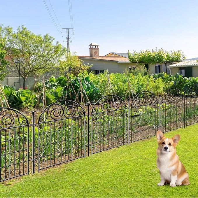 Tall Garden Fence Animal Barrier with Gate, 40 in(H) 12 Panels Garden Fences and Borders for Dogs, Dog Fence Outdoor for Yard, Total Length 26.2 Ft Metal Temporary Fencing│Patented