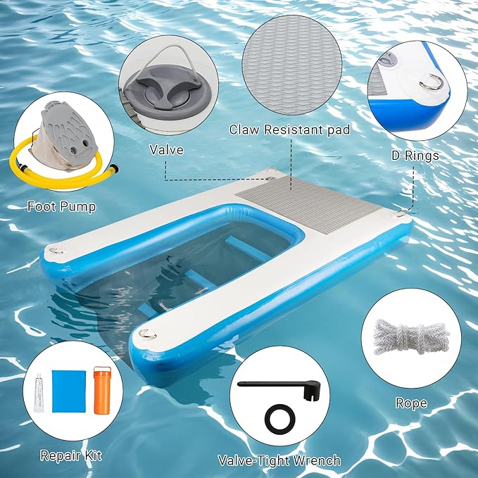 Dog Boat Ramp 48"x32", Inflatable Dog Ramp for Boat & Pool Ramp for Dogs, Non-Slip Stable Pet Ramp, Supports Up to 180 lbs for Pool, Lake & Beach