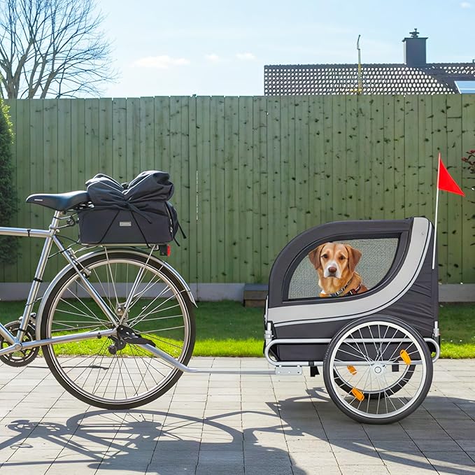 Foldable Pet Bike Trailer for Dogs up to 88 lbs – Universal Hitch Bicycle Carrier with Shock‑Absorbing Tires, Mesh Ventilation & Quick‑Release Wheels (55″/57″)