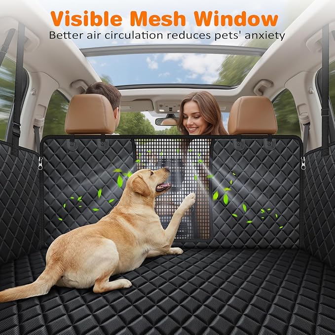 URPOWER 4 in 1 Dog Car Seat Cover for Back Seat, Waterproof Dog Hammock with Mesh Window and Side Flap Pet Car Seat Protector Dogs Backseat Cover for Full Size Trucks