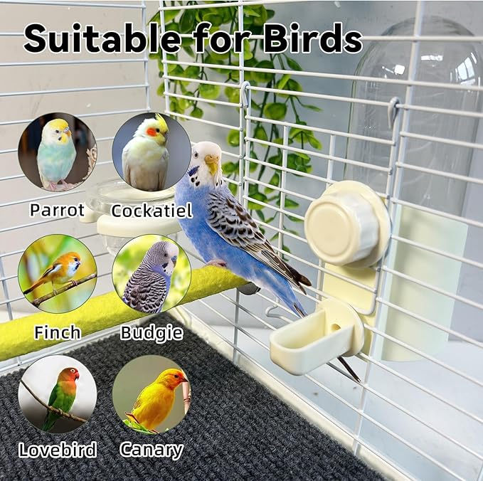 Parrot Water Feeder Bird Water Bottle Parrot Food Feeder with Perch Stand Bird Cage Accessories for Parakeet Budgie Lovebirds Cockatiel