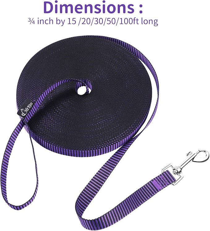 Hi Kiss Dog/Puppy Obedience Recall Training Agility Lead - 15ft 20ft 30ft 50ft 100ft Training Leash - Great for Training, Play, Camping, or Backyard(100ft,Black_Purple)