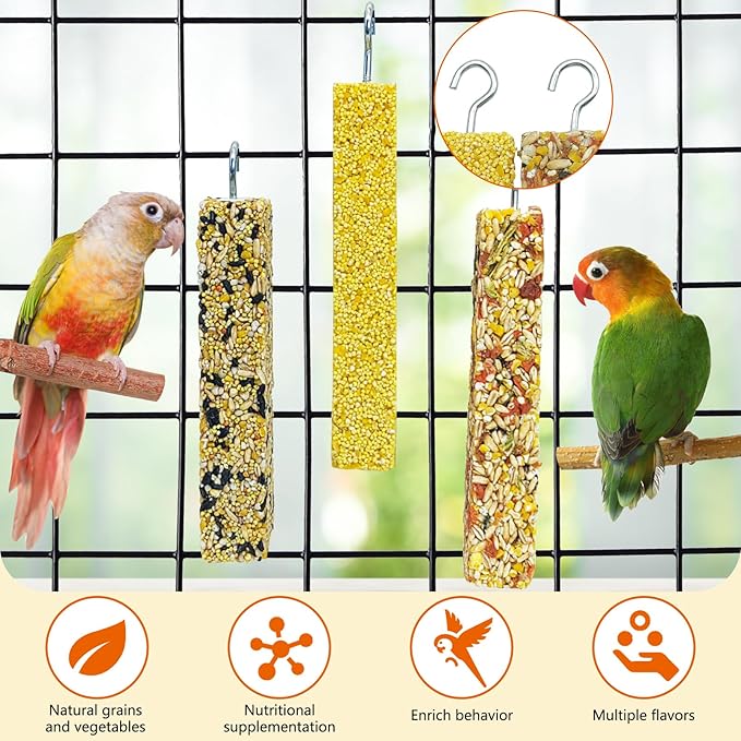 Fhiny 2 PCS Parakeet Treats Natural Cockatiel Food Grain & Vegetable Flavored Parrot Snack Sticks Bird Treats for Budgerigars Lovebirds Canaries Conurus Finches