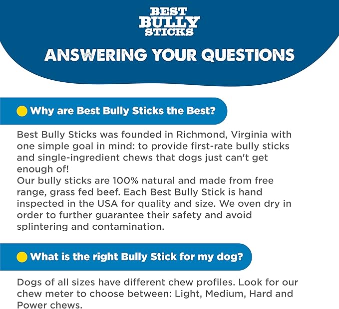 Best Bully Sticks 6 Inch Bully Sticks for Dogs - 18 Count (Pack of 1) - Natural, Easily Digestible, 100% Grass-Fed Beef, Grain and Rawhide Free