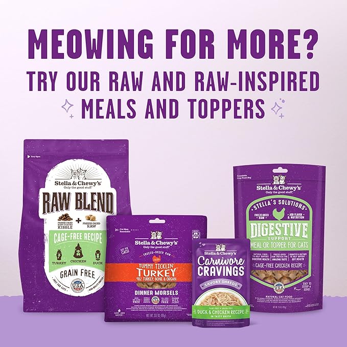 Stella & Chewy's Meowfulls Freeze Dried Cat Treats - Turkey & Duck Recipe - Raw Protein with Probiotics-& Salmon Oil - 1 Calorie Per Treat - 1.5 oz,(Pack of 2)