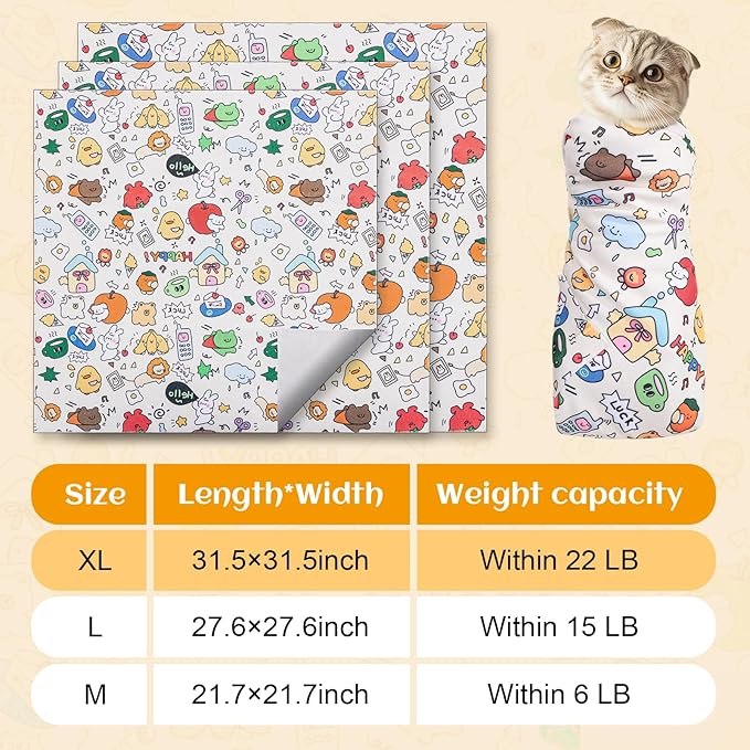 27.6In Self-Adhesive Cat Grooming Wrap, Anti-Escape Cat Restraint for Nail Clipping, Cat Swaddle Wrapping Cloth for Pet Cleaning & Beauty, for Cats up to 15lbs, Cat Gifts