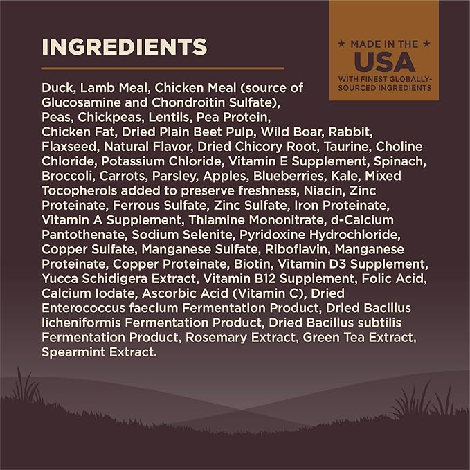 Wellness CORE Dry Dog Food, Grain-Free, High Protein, Natural, Wild Game Duck, Lamb, Wild Boar, & Rabbit Recipe, (12-Pound Bag)
