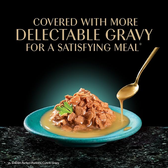 Sheba Gravy Indulgence Adult Wet Cat Food Beef and Chicken Entree in Extra Gravy Variety Pack,2.6 oz. -Pack Trays (,24 Servings),12 Count (Pack of 4)