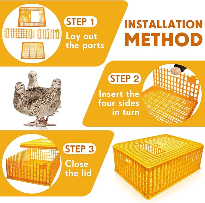 Sintuff Poultry Carrier Crate Plastic Chicken Transport Cage Bird Carriers Chickens Carrier Travel Crate Basket Box for Poultry Chicken Bird Duck Goose, 29.5 x 21.7 x 11.6 Inch(4 Pcs)