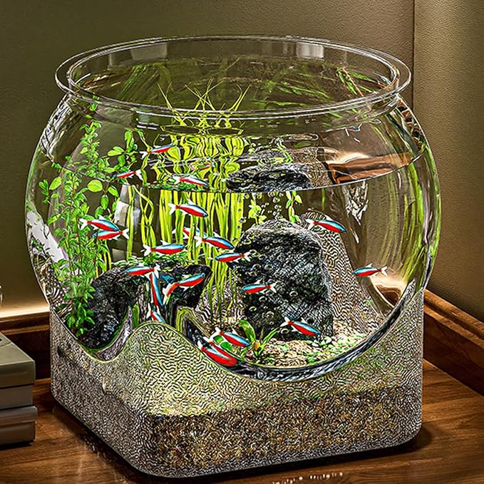 Round Clear Aquarium, Modern Compact Fish Tank, Hydroponic Planter Impact-Resistant for Home/Bedroom/Children's Room/Bathroom Desk/Workplace/Dorm