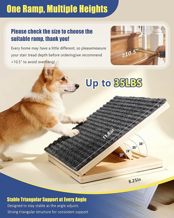 Pet Stair Ramp for Small Dogs, 4 Pack Foldable Wooden Dog Steps for Stairs, Anti-Slip Low-Angle Support for Senior, Short-Legged & Injured Pets