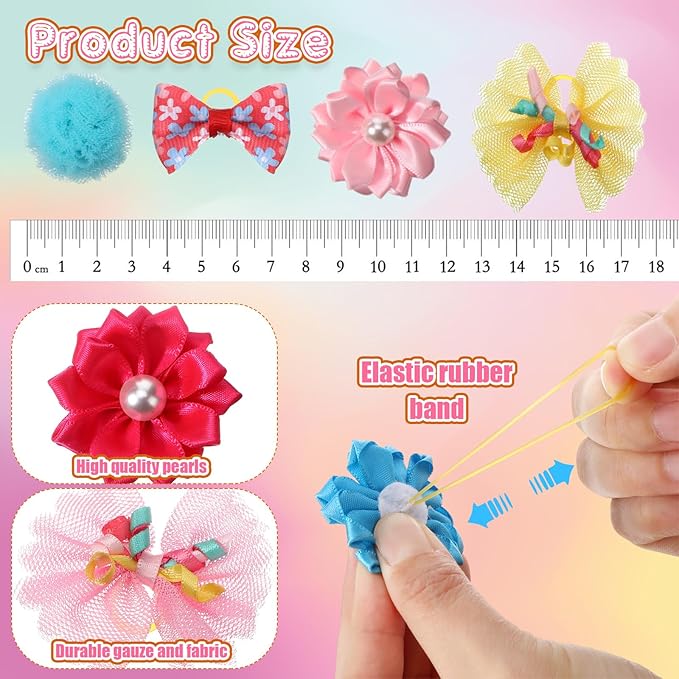 100 Pcs Assorted Dog Hair Bows for Small Size Dog Pet Bows with Rubber Band Bulk for Puppy Yorkie Hair Accessories