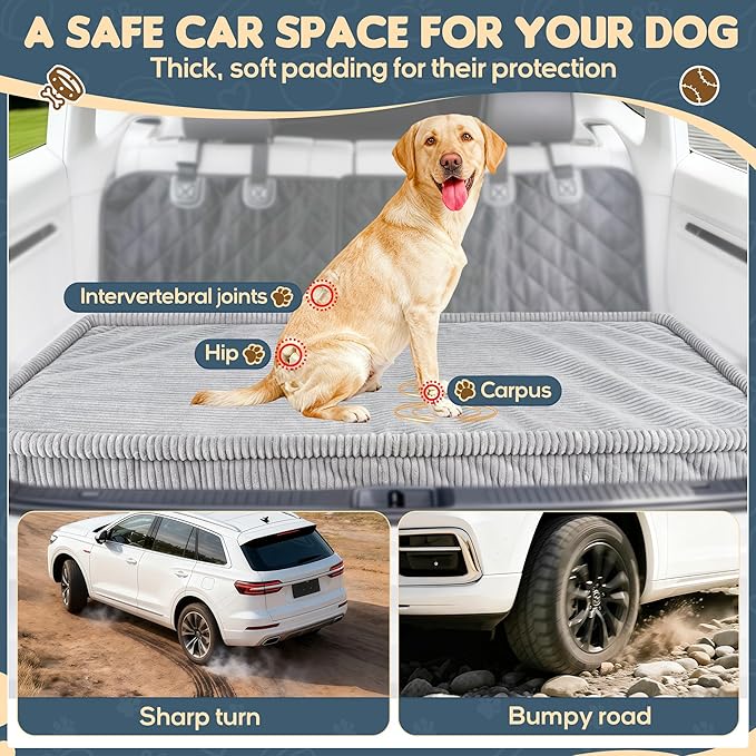 Dog Car Bed, Non-Slip Backseat Extender Pet Mat, Removable Washable Dog Bed for SUVs, Sedans & Trucks, Anti-Slip Travel Bed for Dogs, Easy Clean & Scratch-Proof & Comfort Light Gray (50"L×24.6"W×2"H))