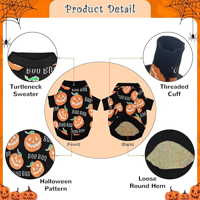 Pet Puppy Dog Halloween Sweater Cat Pumpkin Knitwear Clothes Costume with Cute Boo Pattern Halloween Sweater Coat for Kittens Small Dogs Cats S