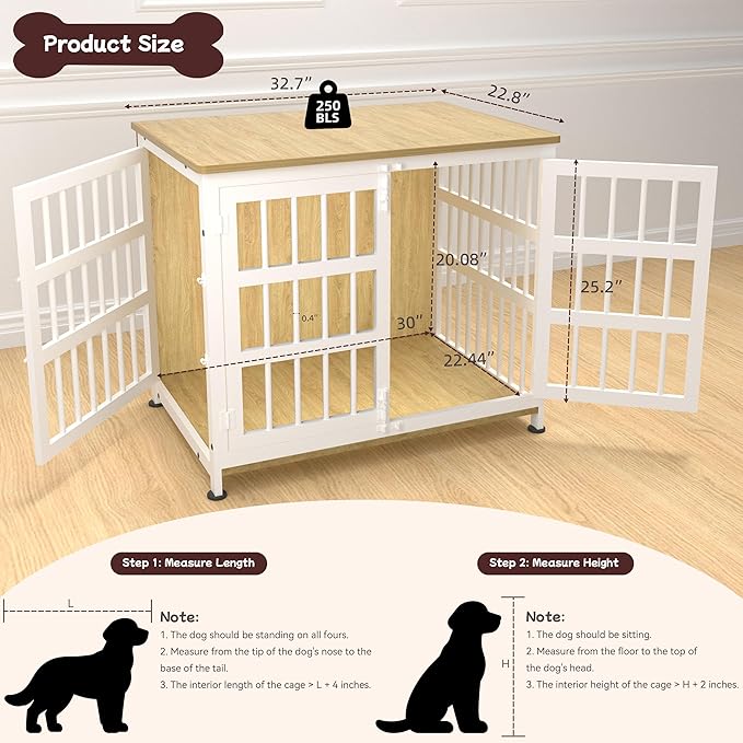 33" Dog Crate Furniture Large Breed Dog Crate Dog Kennels for Inside Wooden Dog Crates End Table Heavy Duty Indoor Combination Cage for Small, Medium Dogs Oak