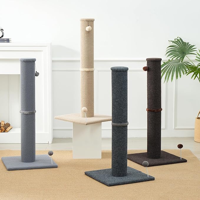 Cat Craft Cat Scratching Post Large Reticulate Carpet Scratching Post for Indoor Cats, Tall Cat Scratch Post, Carpet Cat Scratcher with Replaceable Toys, Sturdy Base, Large, Beige