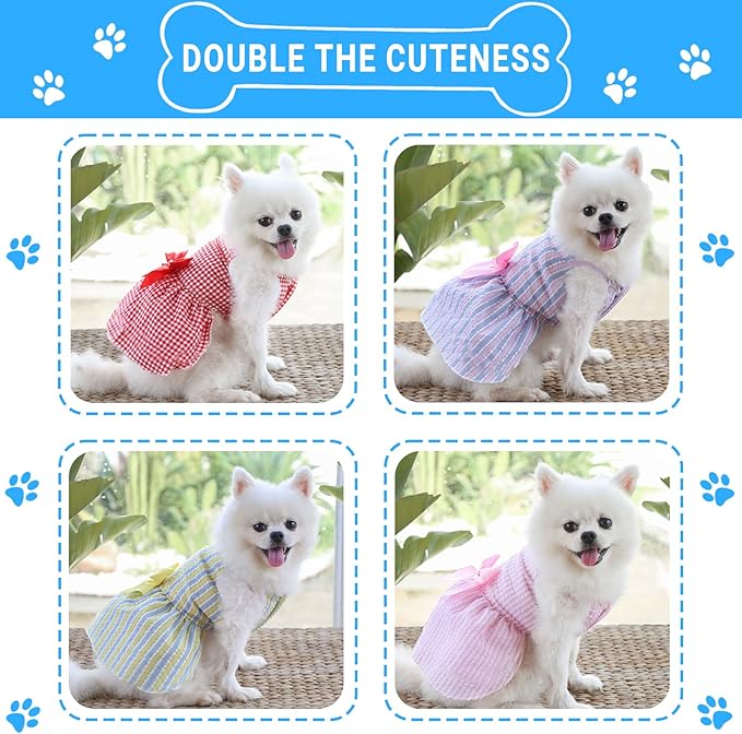 TAPBULL Dog Dresses, Fashionable Pet Dog Clothes, Cute Cat Birthday Dress Outfit (Blue/Red/Pink/Pink-Blue/Yellow-Blue 5-Pack), Large