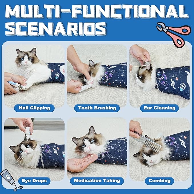 Supet Cat Grooming Wrap for Cutting Nails, 2026 Self-Adherent Cat Wrap, Anti-Escape Calming Cat Swaddle Wrap for Medicine, Nail Clipping, Teeth Brushing, Ear Cleaning
