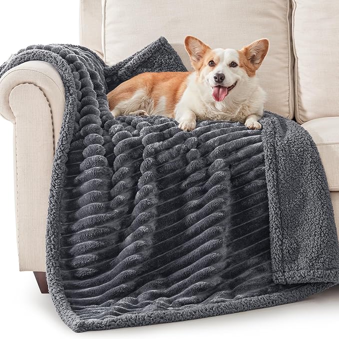 Waterproof Dog Blanket for Medium Dogs, Washable Soft Puppy Cat Blankets Flannel Cotton Velour for Sofa Couch Protector, Comfort & Security Reversible Bed Protection for Pet, 30"X40", Gray
