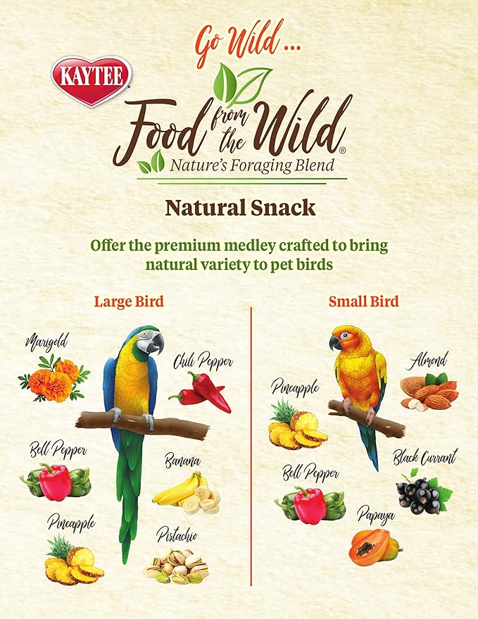 Kaytee Food from The Wild Natural Pet Bird Snack Food Treats for Parakeets, Cockatiels, Lovebirds, and Small Conures, 3 oz (Pack of 2)