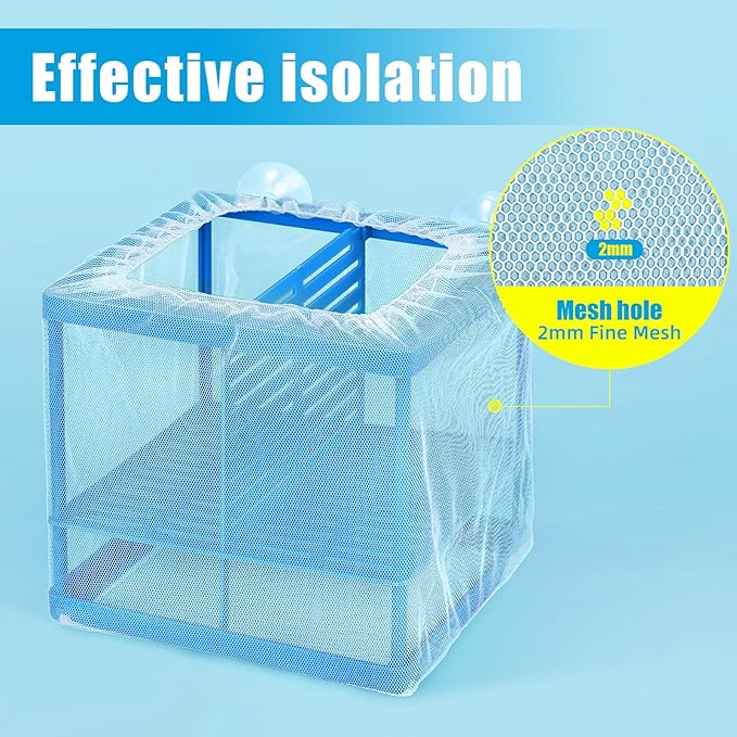 AQUANEAT Fish Tank Breeder Large Mesh Net Fry Saver Aquarium Spawn Hatchery Isolation with Suction Cups Hatchery Incubator for Shrimp Betta
