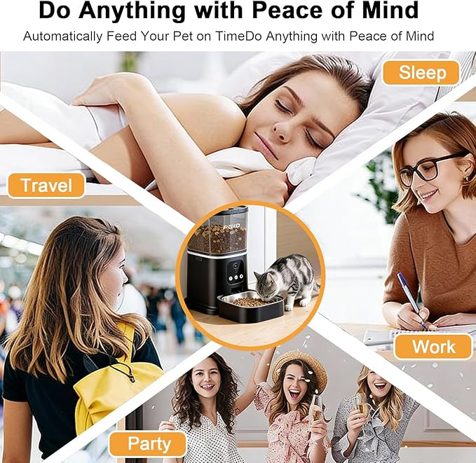 Automatic Cat Feeder, 2.4G WiFi Automatic Dog Food Dispenser，Auto Dog Feeder with APP Control, 5L Timed Auto Cats Food Dispenser w 2-Way Audio for Multiple Pet