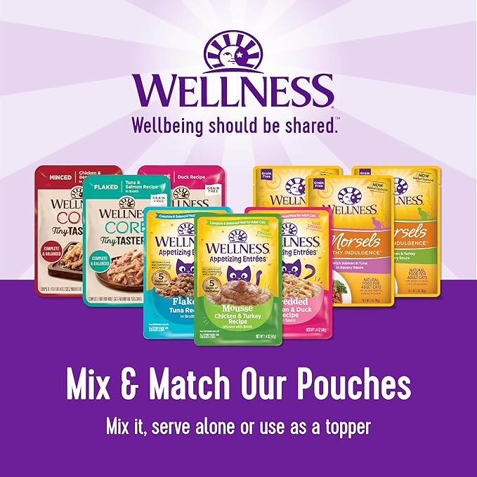 Wellness CORE Tiny Tasters Adult Wet Cat Food, Natural, Protein-Rich, Grain Free, 1.75-Ounce Pouch, 12 Pack, (Seafood & Poultry Variety Pack)