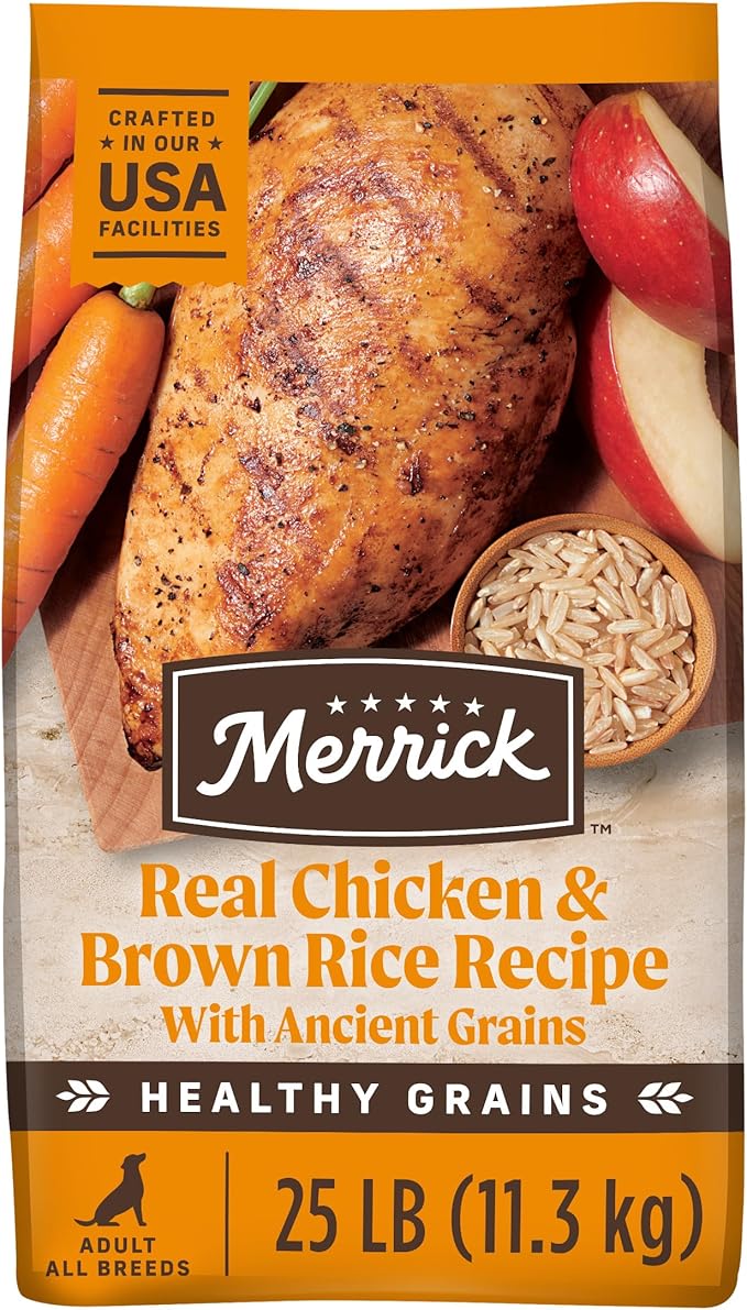 Merrick Healthy Grains Premium Adult Dry Dog Food, Wholesome And Natural Kibble With Chicken And Brown Rice - 25.0 lb. Bag