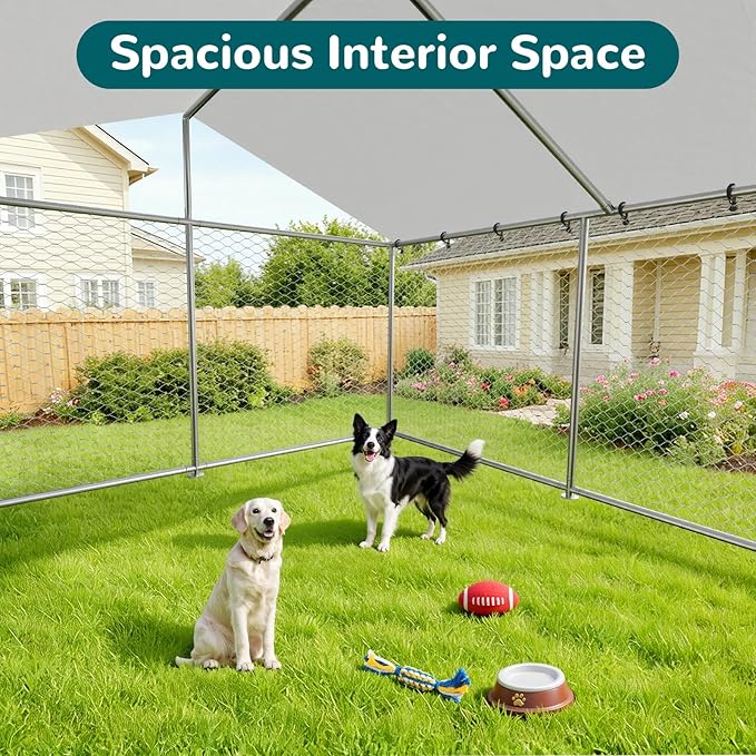 15x15 FT Large Outdoor Dog Kennel – Heavy-Duty Dog Enclosure with Wire Mesh Fence, Lock & Waterproof Cover, Double Doors for Large Dogs