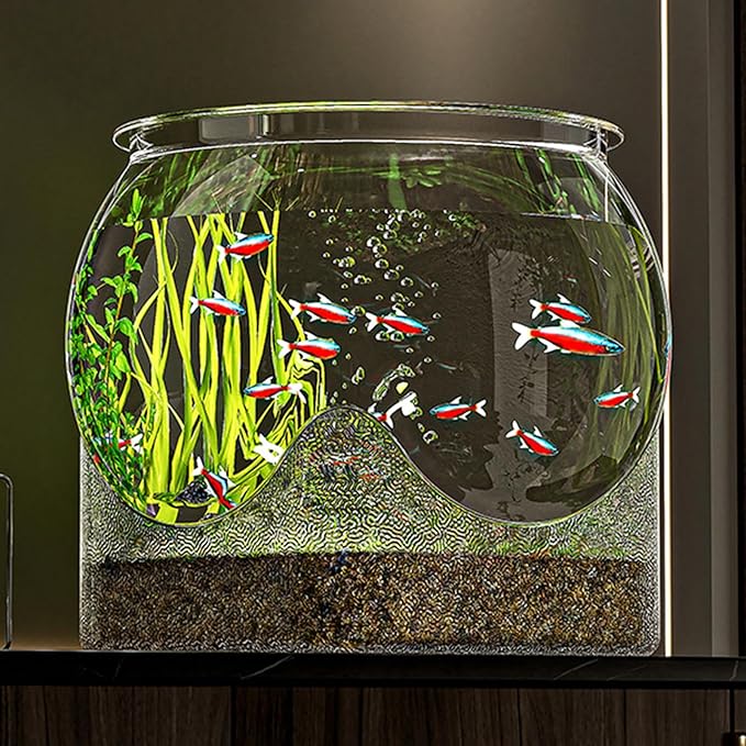 Round Clear Aquarium, Modern Compact Fish Tank, Hydroponic Planter Impact-Resistant for Home/Bedroom/Children's Room/Bathroom Desk/Workplace/Dorm
