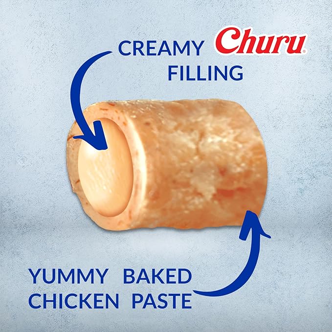 INABA Churu Bites for Cats, Soft Baked Chicken Churu Filled Cat Treats with Green Tea Extract, 0.35 Ounces Each Tube, 18 Tubes Total (3 per Pack), Chicken Recipe (Pack of 2)