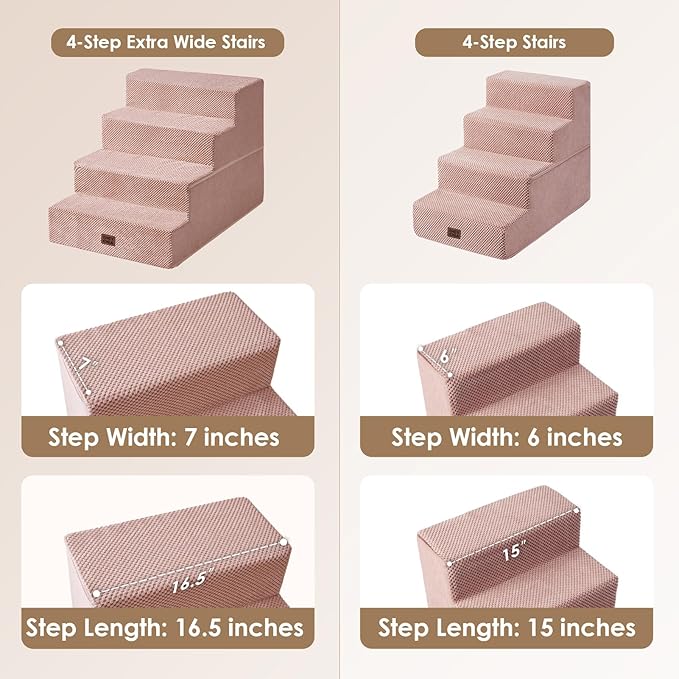 EHEYCIGA Dog Stairs for Bed 20" H, 4-Step Extra Wide Dog Steps for High Bed, Pet Steps for Small Dogs and Cats, Non-Slip Balanced Pet Ramp Indoor, Pink
