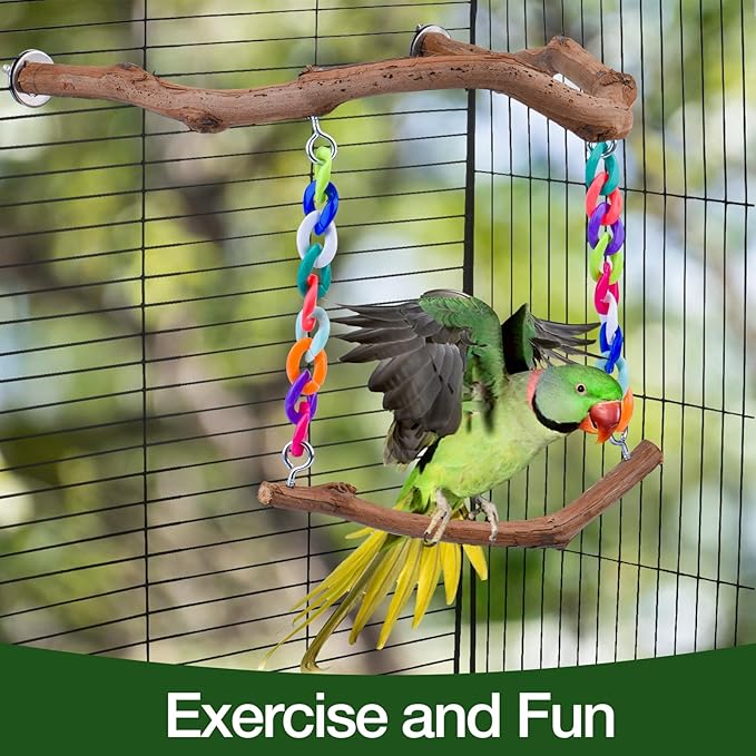 Bird Swing Toys, Standing Bird Perch with Natural Grape Wood, U Shape Hangable Birdcage Accessories, Birds Chewing Toy for Budgerigars, Parakeets, Cockatiels, Conures, Lovebirds, Finches (1Pack)
