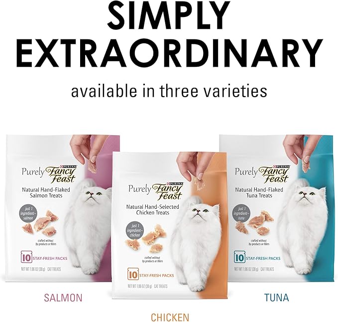 Purina Fancy Feast Natural Cat Treats, Purely Natural Hand-Flaked Salmon - (Pack of 5) 10 ct. Pouches