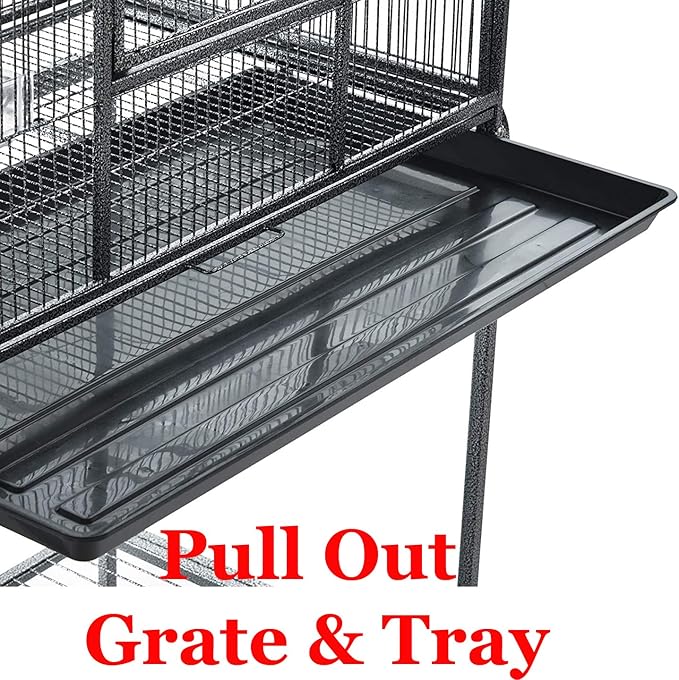54" Large Double Breeding Flight Bird Wrought Iron Double Parrot Bird Cage Slide Out Center Divider Side Nesting Doors Cockatiel Conure Removalbe Rolling Stand