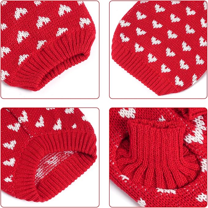 Dxhycc Dog Knitted Heart Sweater Puppy Sweater Warm Soft Pet Holiday Clothes for Medium Cats and Dogs (Red, L)