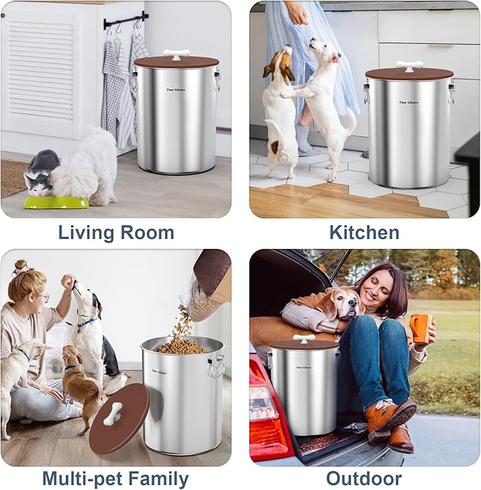 2PK 25 Lbs Stainless Steel Dog Food Storage Container with Airtight Lid & Ceramic Bone Handle, Large Metal Dog Food Bin for Dogs & Cats, Keep Fresh, Easy to Clean