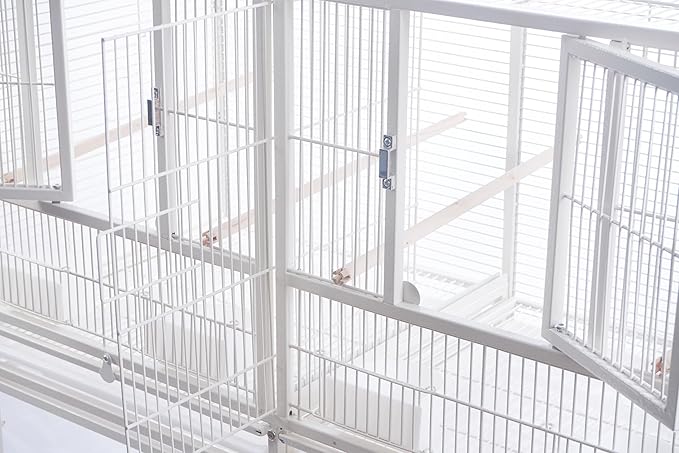 1F/2F/3F Stackable Center Divided Breeder Breeding Bird Flight Double Rolling Cage for Aviaries Canaries Cockatiels Lovebirds Finches Budgies Small Parrots. (White Vein, Cage Without Stand)