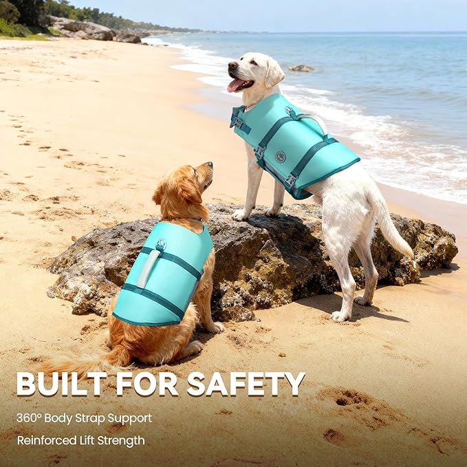 VIVAGLORY Rip Stop Dog Life Vest, Swimming Vest with Handle, Buoyancy for Doggy Puppy, Dog Life Jacket for Swimming & Boating, XL, Cyan