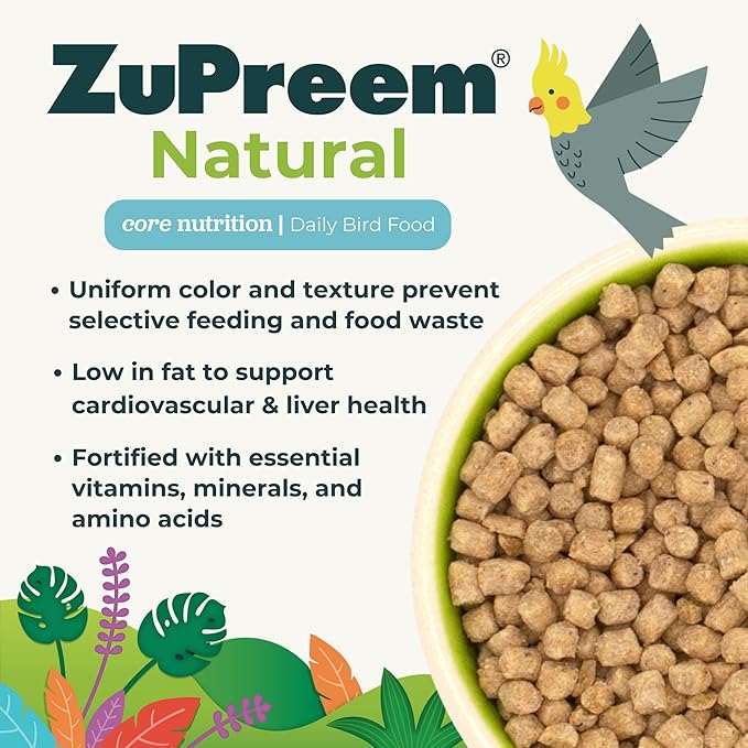 ZuPreem Natural Bird Food, Bird Feed Pellets for Parakeets, Budgies, Parrotlets, & Doves, ZuPreem Core Nutrition, Made in USA, Added Vitamins, Parakeet Food, Budgie Feed, (Small, 2.25 lb Bag)
