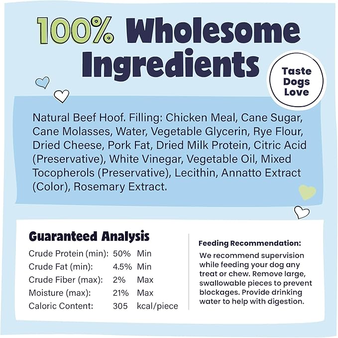 Pawstruck Cheese and Bacon Filled Cow Hooves for Dogs – Made in USA, Long-Lasting Dental Treats and Chews – Beef Hoof – 5 Count – Packaging May Vary