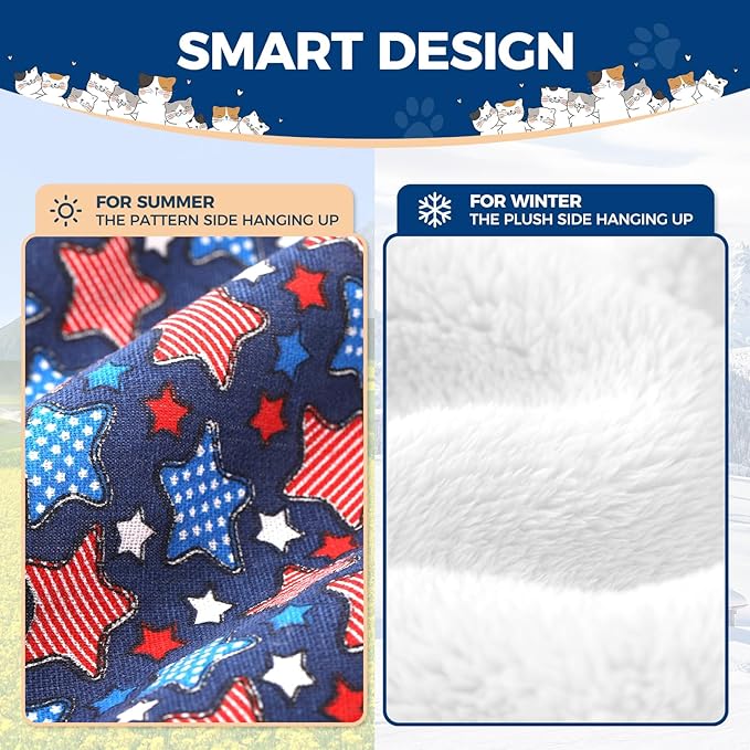 Cat Hammock for Cage Hanging Reversible 2Pack,Pet Hammock Bed Adjustable,Soft Sleeping Hammock for Cats,Ferret,Puppy,Rabbits,Small Animals (L, Stars)
