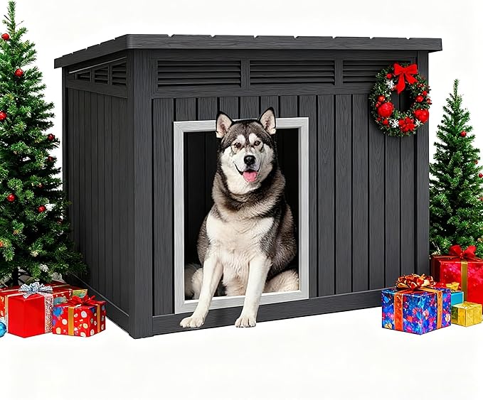 Fancyango Large Dog House for Indoor & Outdoor - Super Spacious Weatherproof Design with Removable Roof Ideal for All Dog Sizes (42.8" L x 33" W x 31.5" H) - Black