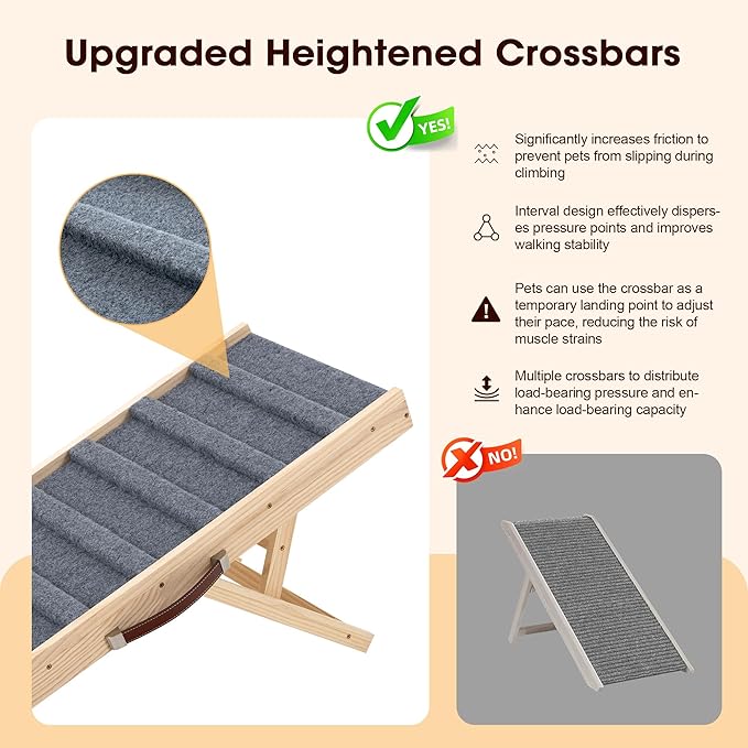Dog Ramp for Bed, 35.4" Long Wooden Pet Ramp for Small & Large Dogs, 4 Adjustable Heights 11.8" to 22" with Anti-Slip Carpet & Carrying Handle Holds, Portable Dog ramps for Car, Bed, Couch, Outdoor