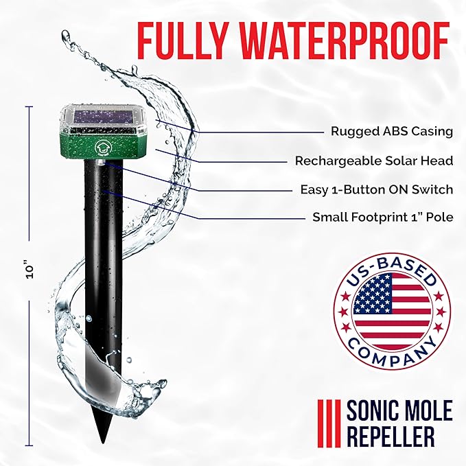 Livin' Well Solar Sonic Pest Repeller Stakes - 8pk Outdoor Pest Repellent with 10,500 Feet Range, Solar Powered Animal Control, Rodent Repellent and Deterrent for Mole, Vole, Gopher