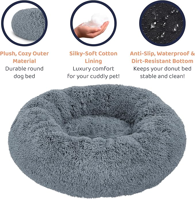Donut Dog Bed - Premium Comfort for Anxiety Relief - Fluffy & Calming Design with Ultra-Plush Support | Cozy Round Dog Bed with Super Soft Circle Style (Dark Grey, X-Large)