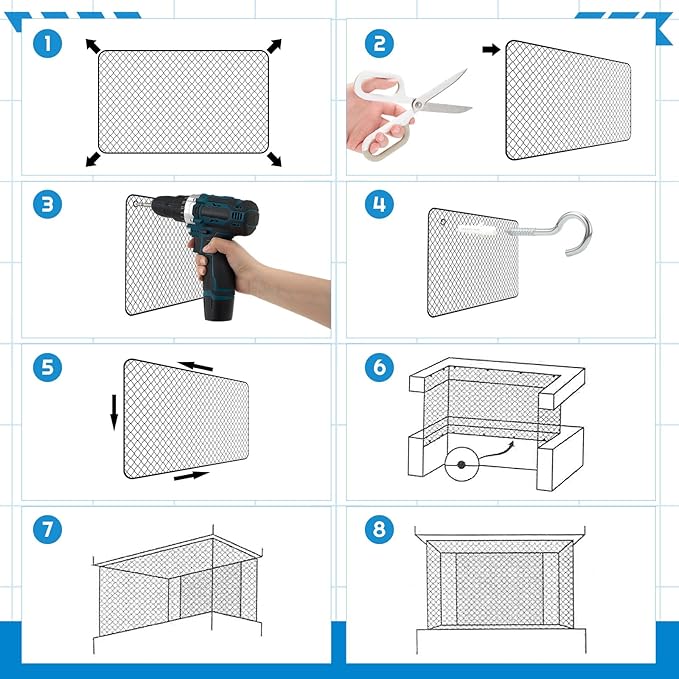 Steel Cat Netting Balcony, 10ft x 20ft Steel Reinforced Cat Wire for Balcony, High Strength Safety Pet Netting for Catio, Proof Screen for Pets, Strong Catio Protection Barrier Mesh Fence