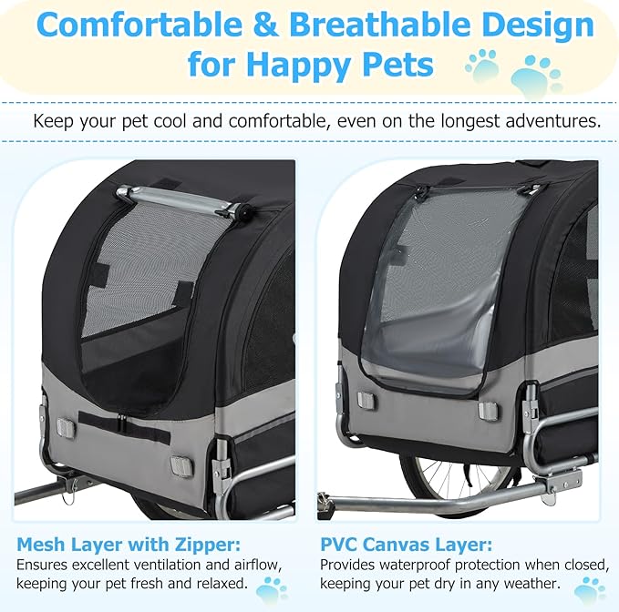 Foldable Pet Bike Trailer for Dogs up to 88 lbs – Universal Hitch Bicycle Carrier with Shock‑Absorbing Tires, Mesh Ventilation & Quick‑Release Wheels (55″/57″)