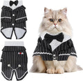 Cat Apparel, Stylish Tuxedo Outfit for Kitty with Tie, Black Stripes Pet Outfits for Wedding, Birthday, Party, Small